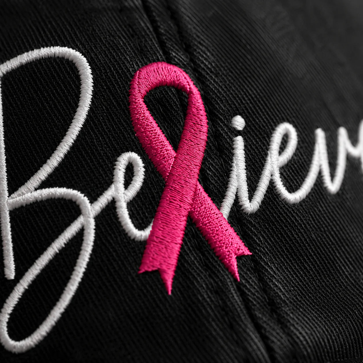 Personalized Believe Pink Ribbon Embroidered Washed Cap, Awareness Gift