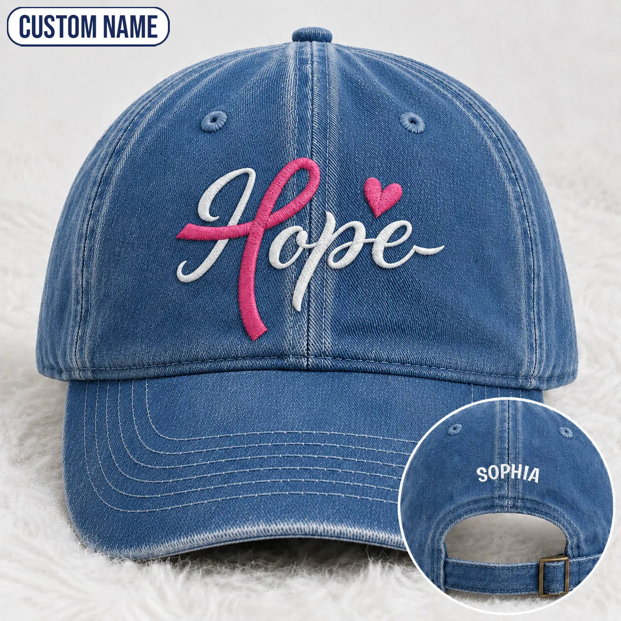 Personalized Hope Pink Ribbon Embroidered Washed Cap, Awareness Gift