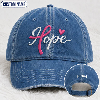 Personalized Hope Pink Ribbon Embroidered Washed Cap, Awareness Gift