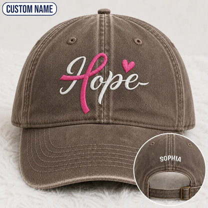 Personalized Hope Pink Ribbon Embroidered Washed Cap, Awareness Gift