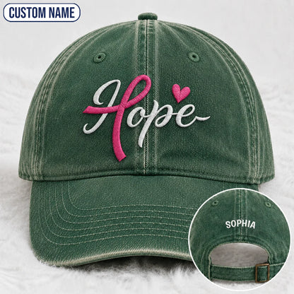 Personalized Hope Pink Ribbon Embroidered Washed Cap, Awareness Gift