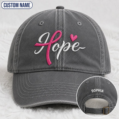 Personalized Hope Pink Ribbon Embroidered Washed Cap, Awareness Gift