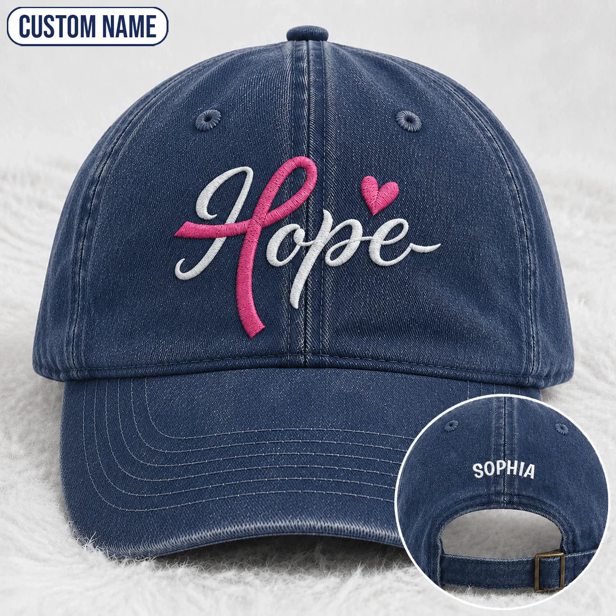 Personalized Hope Pink Ribbon Embroidered Washed Cap, Awareness Gift