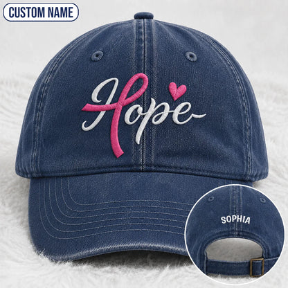 Personalized Hope Pink Ribbon Embroidered Washed Cap, Awareness Gift