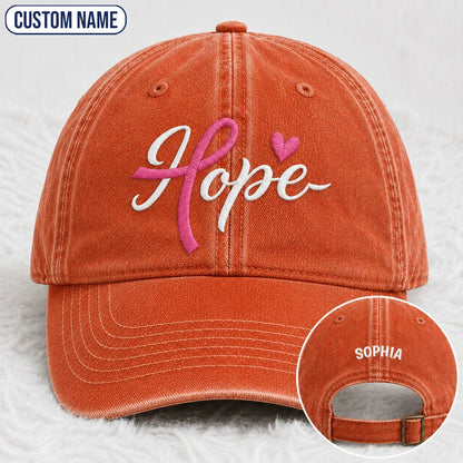 Personalized Hope Pink Ribbon Embroidered Washed Cap, Awareness Gift