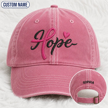 Personalized Hope Pink Ribbon Embroidered Washed Cap, Awareness Gift