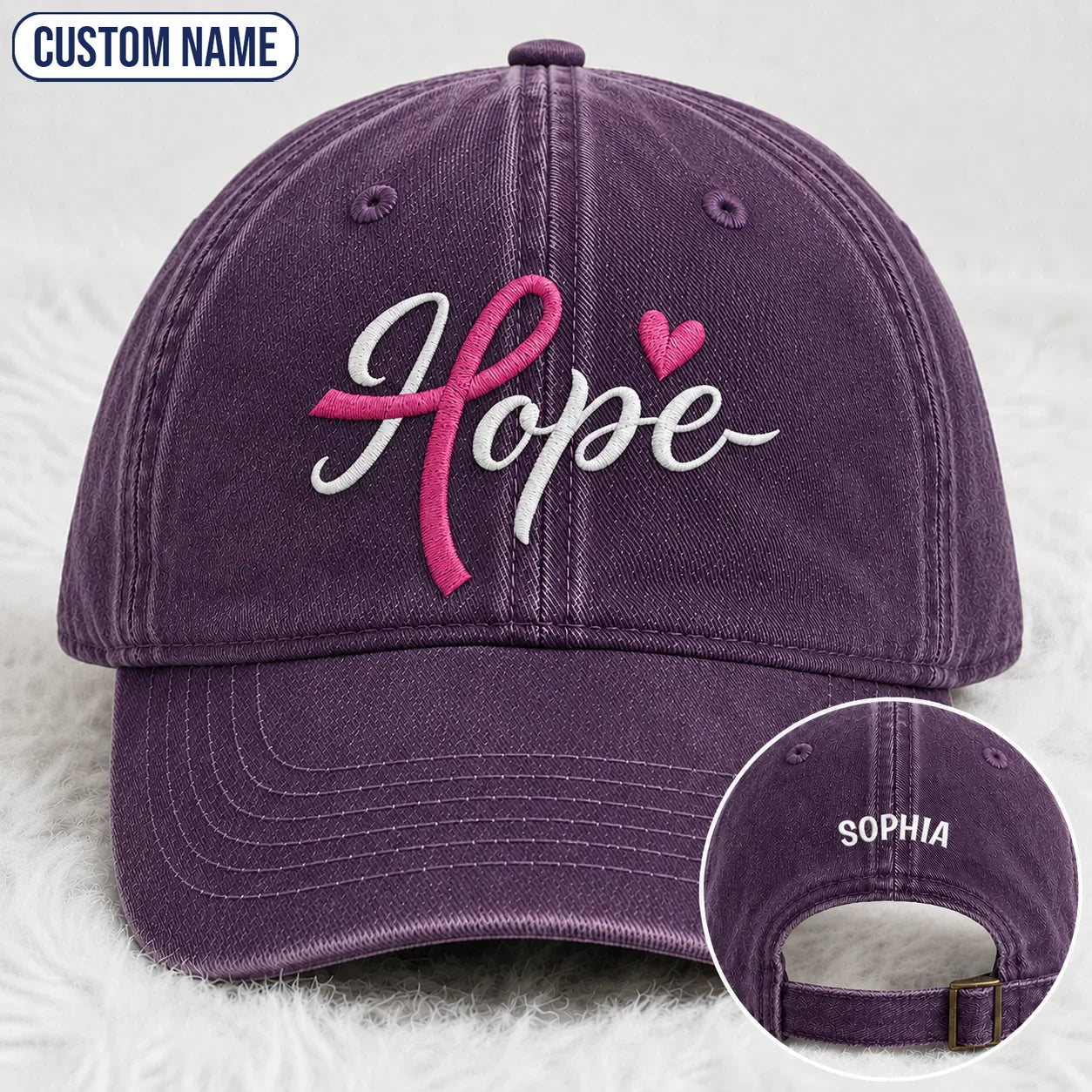 Personalized Hope Pink Ribbon Embroidered Washed Cap, Awareness Gift
