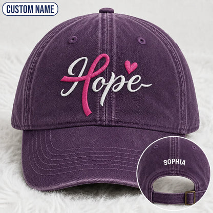 Personalized Hope Pink Ribbon Embroidered Washed Cap, Awareness Gift