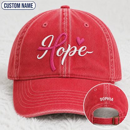 Personalized Hope Pink Ribbon Embroidered Washed Cap, Awareness Gift