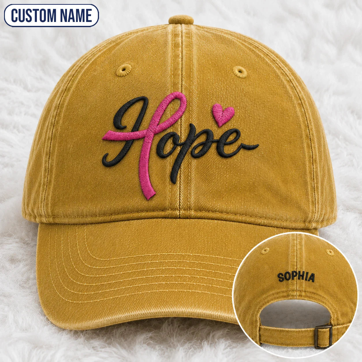 Personalized Hope Pink Ribbon Embroidered Washed Cap, Awareness Gift