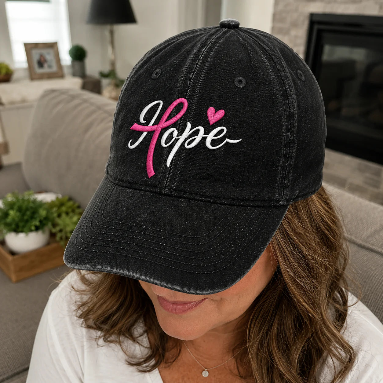 Personalized Hope Pink Ribbon Embroidered Washed Cap, Awareness Gift
