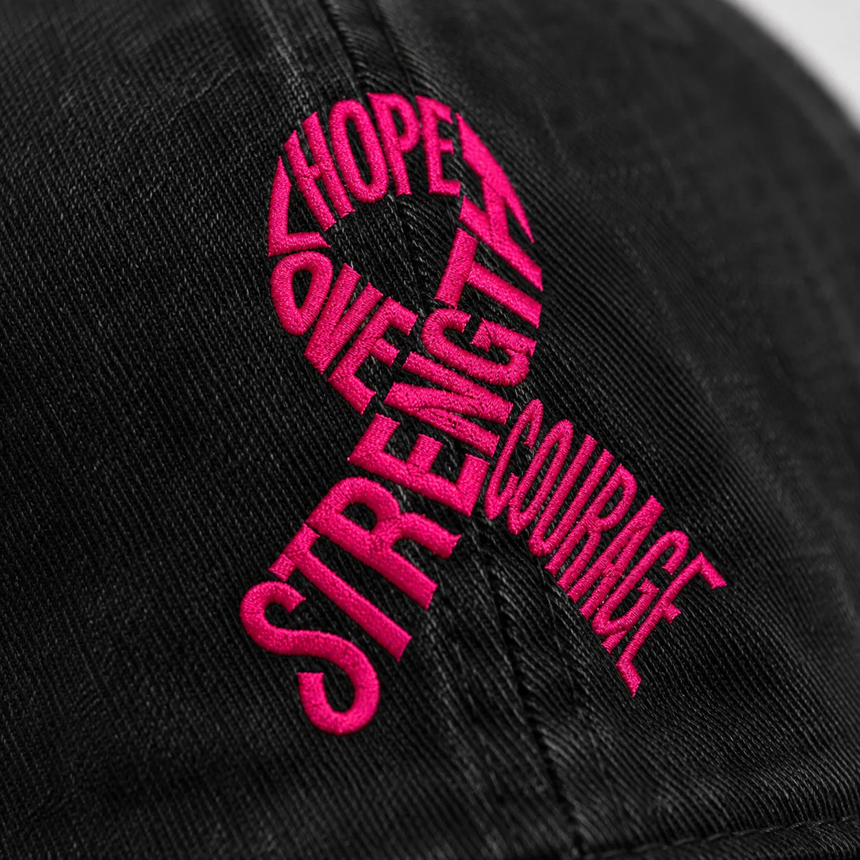 Personalized Hope Love Strength Courage Pink Ribbon Embroidered Washed Cap, Awareness Gift