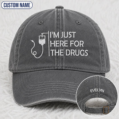 Personalized I’m Just Here Quote Embroidered Washed Cap, Awareness Gift