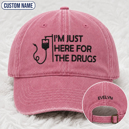 Personalized I’m Just Here Quote Embroidered Washed Cap, Awareness Gift