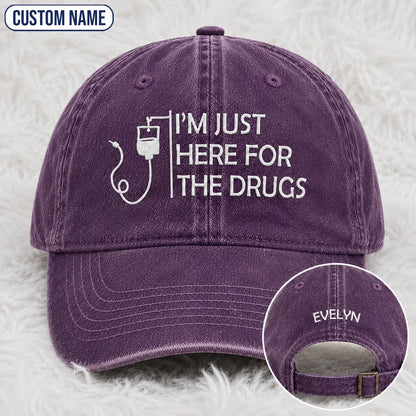 Personalized I’m Just Here Quote Embroidered Washed Cap, Awareness Gift