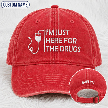 Personalized I’m Just Here Quote Embroidered Washed Cap, Awareness Gift