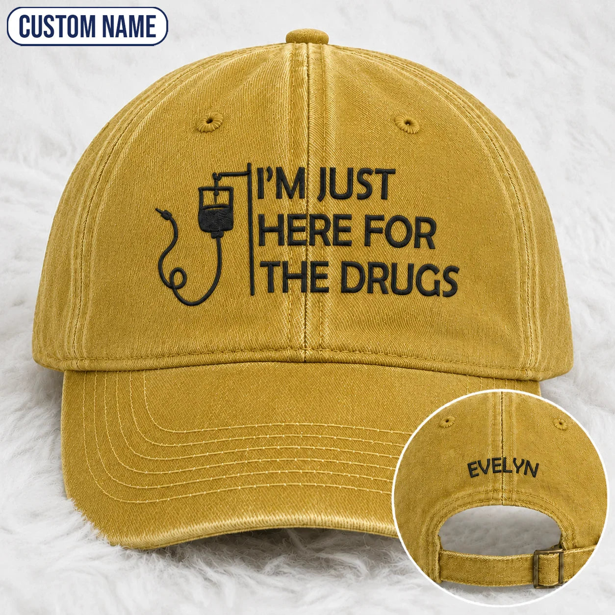 Personalized I’m Just Here Quote Embroidered Washed Cap, Awareness Gift