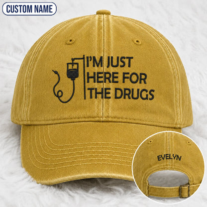 Personalized I’m Just Here Quote Embroidered Washed Cap, Awareness Gift