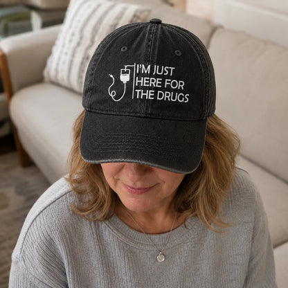 Personalized I’m Just Here Quote Embroidered Washed Cap, Awareness Gift
