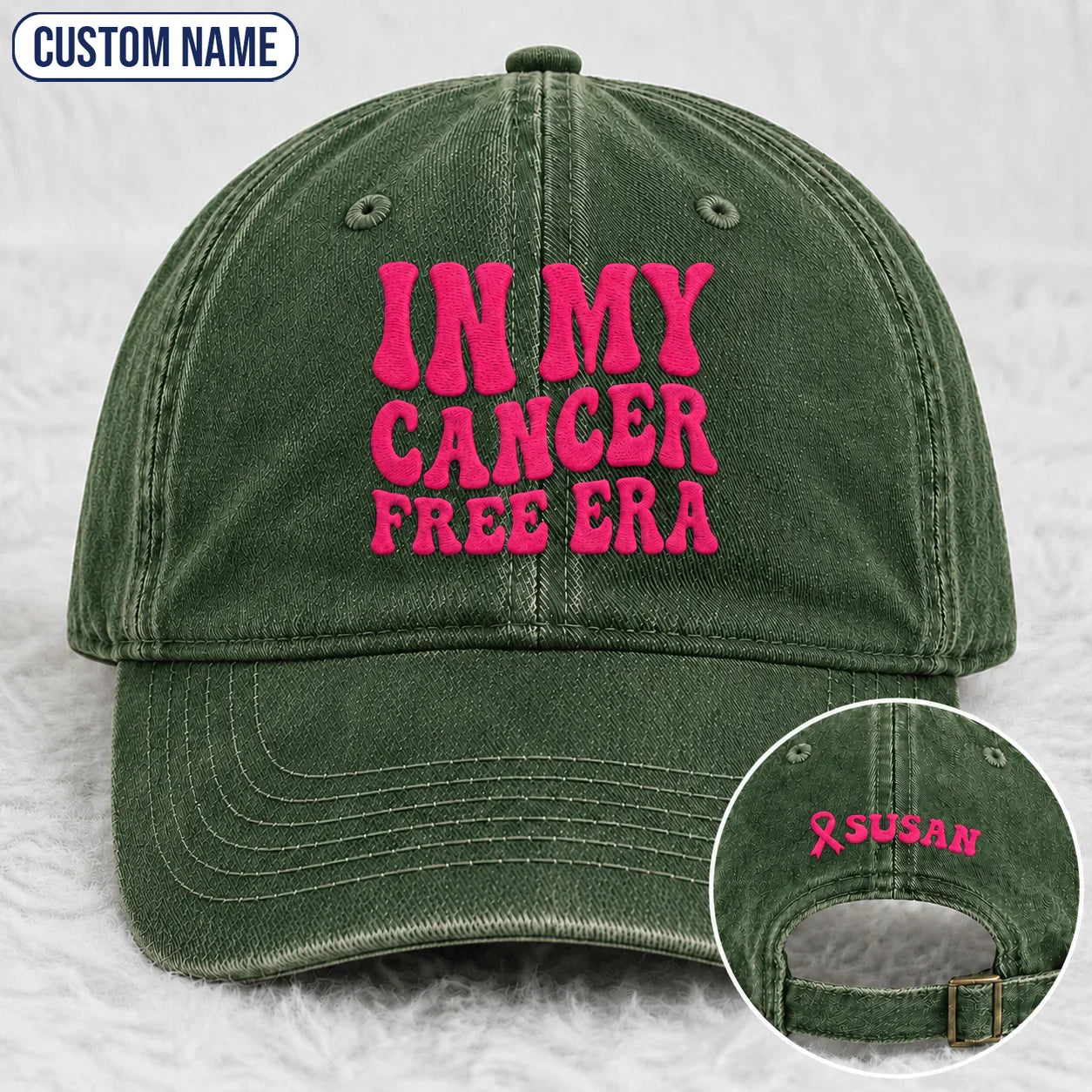 Personalized In My Free Era Pink Ribbon Embroidered Washed Cap, Awareness Gift