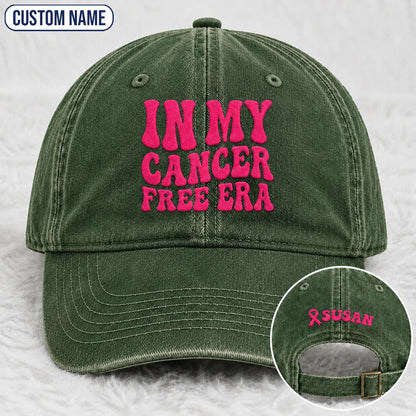 Personalized In My Free Era Pink Ribbon Embroidered Washed Cap, Awareness Gift