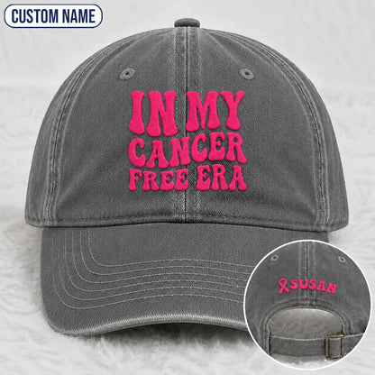 Personalized In My Free Era Pink Ribbon Embroidered Washed Cap, Awareness Gift