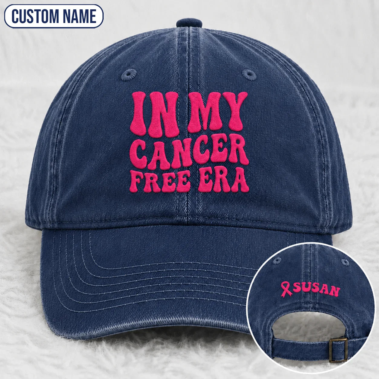 Personalized In My Free Era Pink Ribbon Embroidered Washed Cap, Awareness Gift