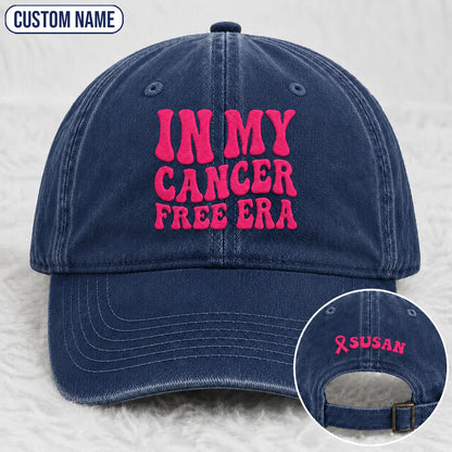 Personalized In My Free Era Pink Ribbon Embroidered Washed Cap, Awareness Gift
