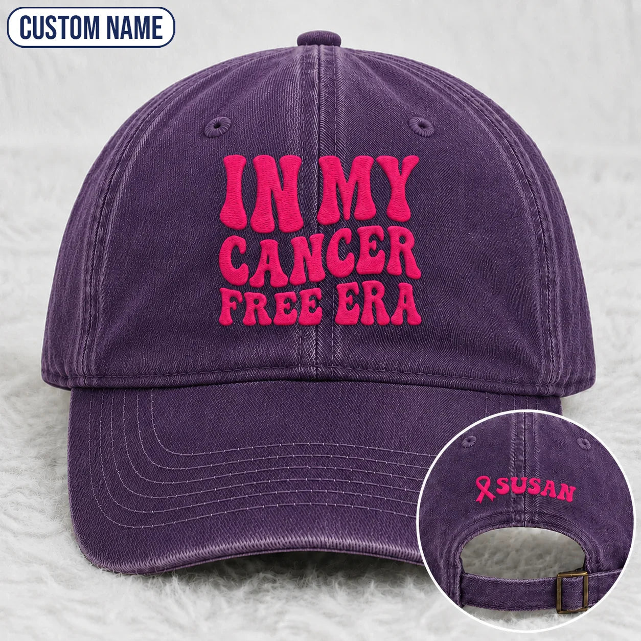 Personalized In My Free Era Pink Ribbon Embroidered Washed Cap, Awareness Gift