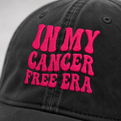 Personalized In My Free Era Pink Ribbon Embroidered Washed Cap, Awareness Gift