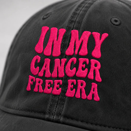 Personalized In My Free Era Pink Ribbon Embroidered Washed Cap, Awareness Gift