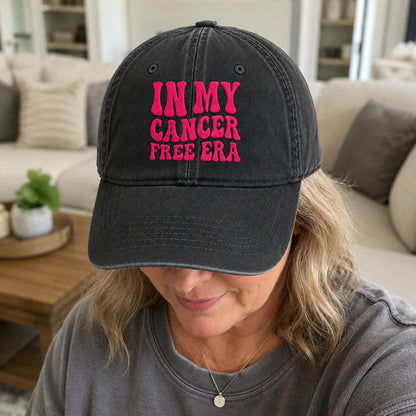 Personalized In My Free Era Pink Ribbon Embroidered Washed Cap, Awareness Gift