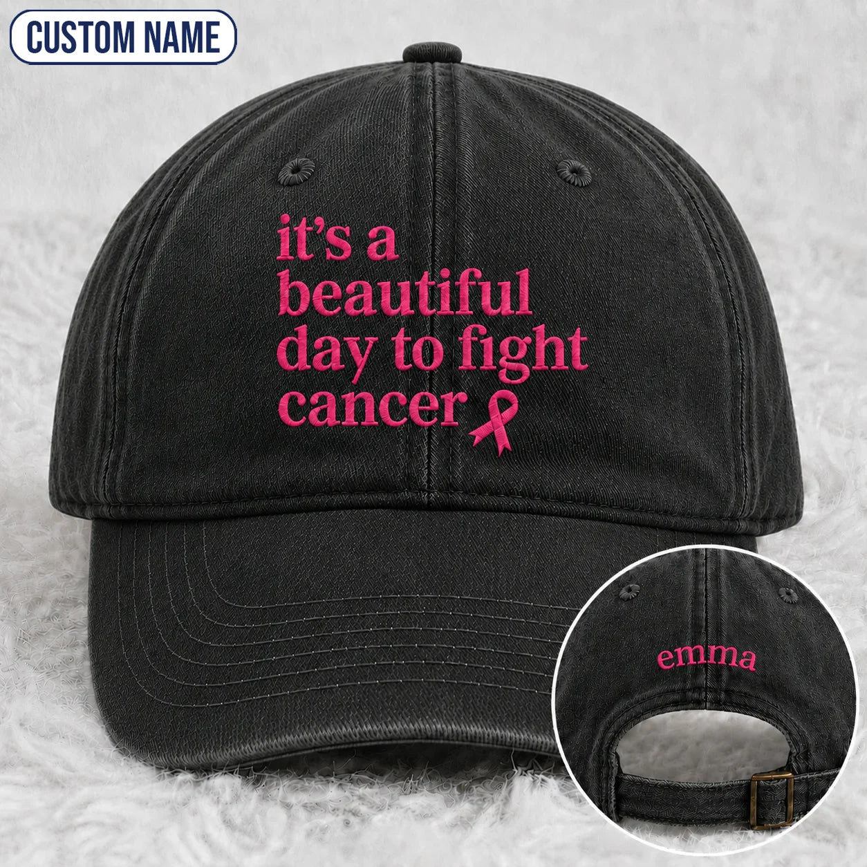 Personalized Beautiful Day To Fight Pink Ribbon Embroidered Washed Cap, Awareness Gift