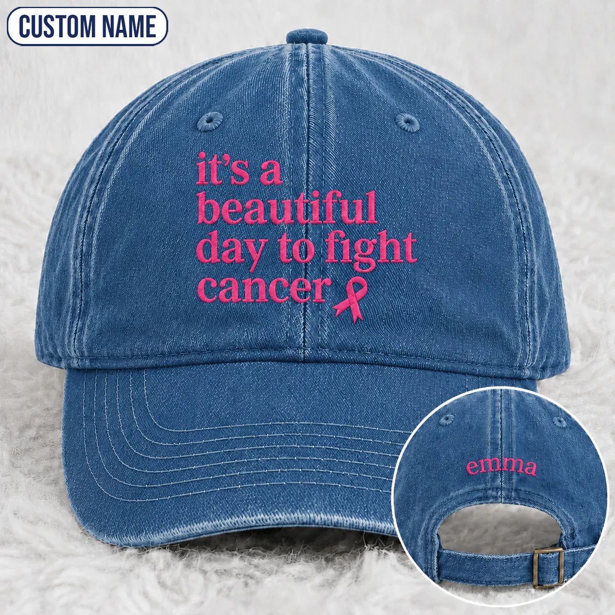 Personalized Beautiful Day To Fight Pink Ribbon Embroidered Washed Cap, Awareness Gift