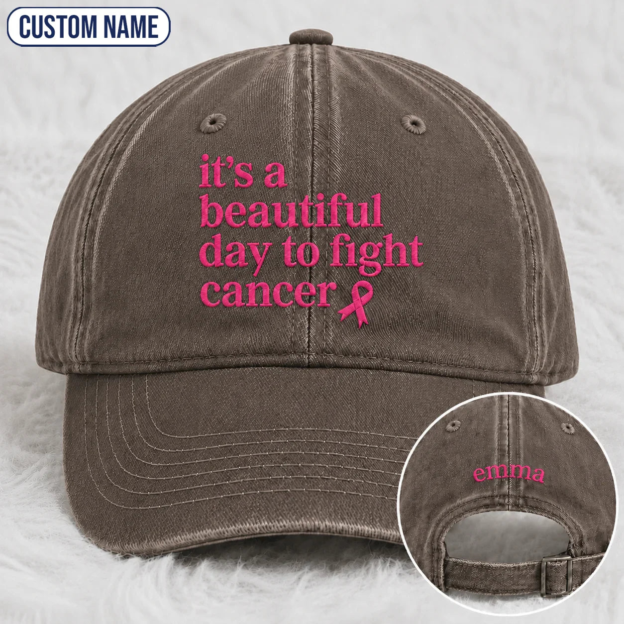 Personalized Beautiful Day To Fight Pink Ribbon Embroidered Washed Cap, Awareness Gift