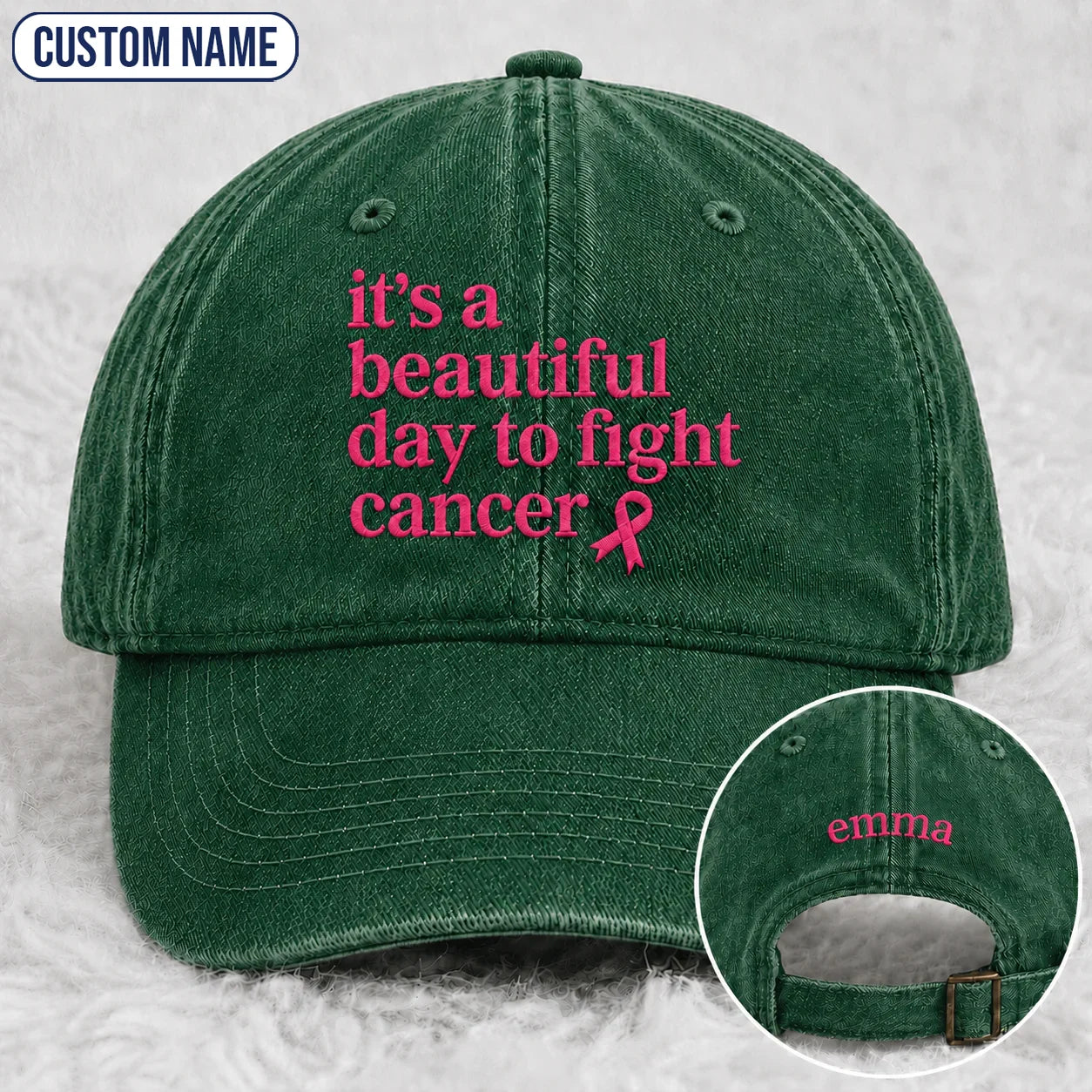Personalized Beautiful Day To Fight Pink Ribbon Embroidered Washed Cap, Awareness Gift