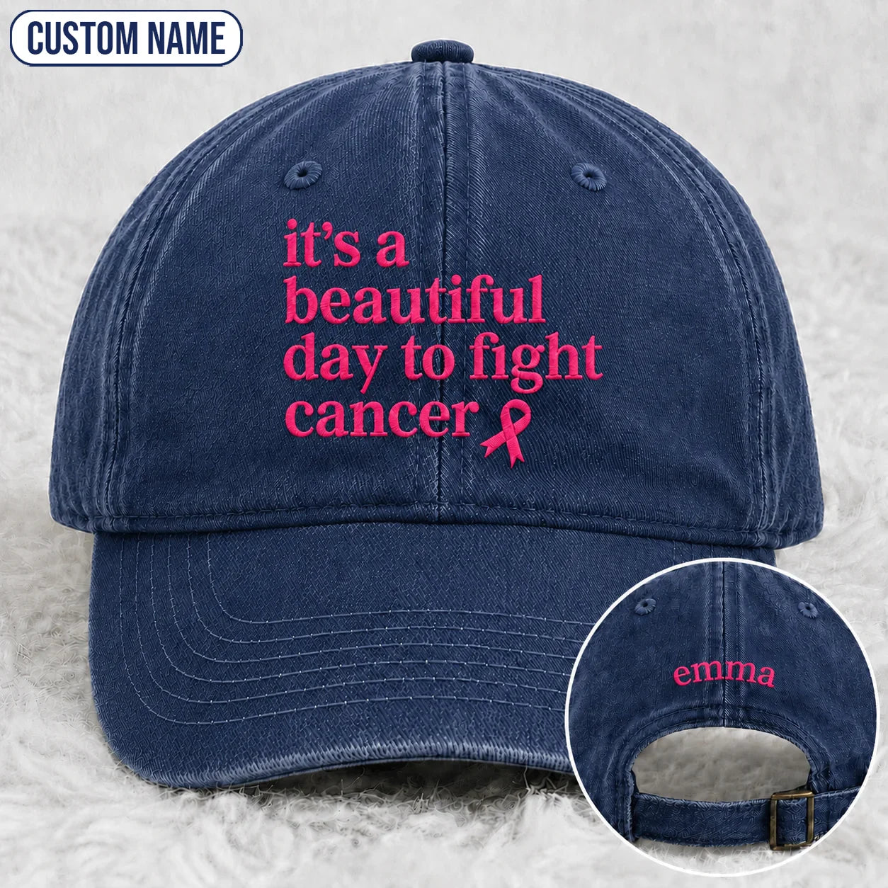 Personalized Beautiful Day To Fight Pink Ribbon Embroidered Washed Cap, Awareness Gift