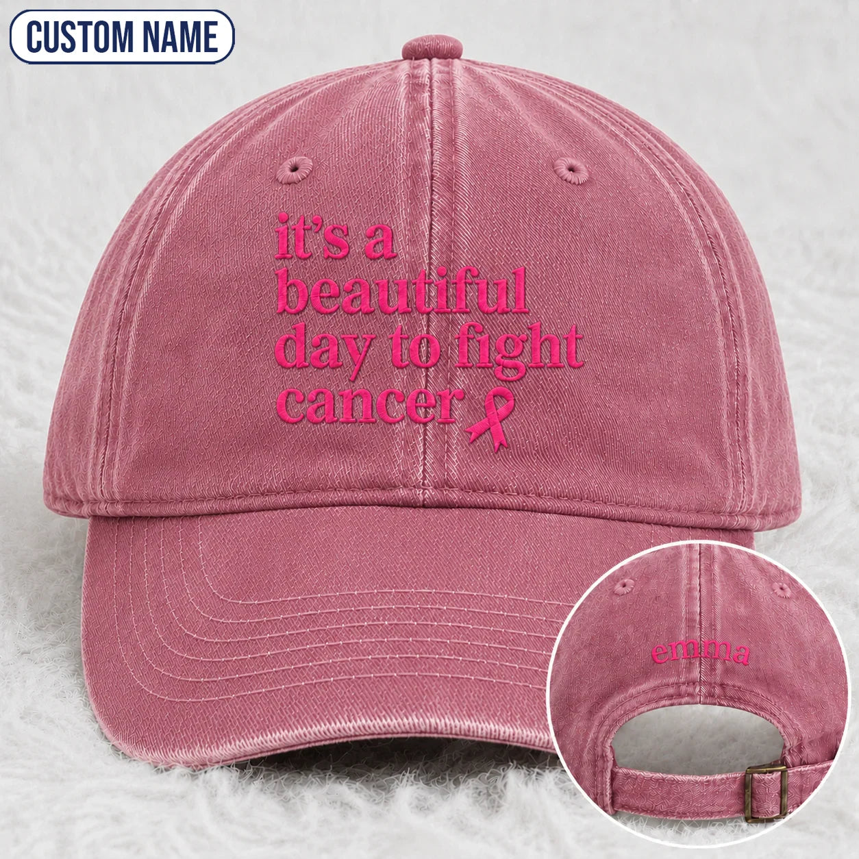 Personalized Beautiful Day To Fight Pink Ribbon Embroidered Washed Cap, Awareness Gift