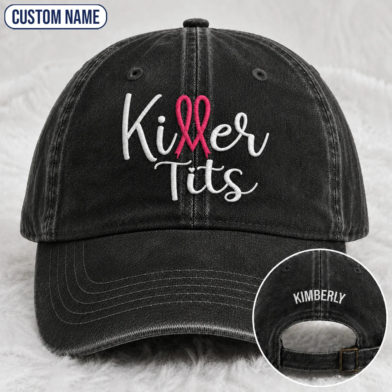 Personalized Killer Tts Pink Ribbon Embroidered Washed Cap, Awareness Gift