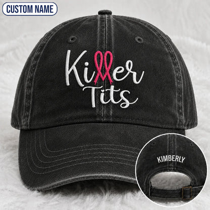 Personalized Killer Tts Pink Ribbon Embroidered Washed Cap, Awareness Gift
