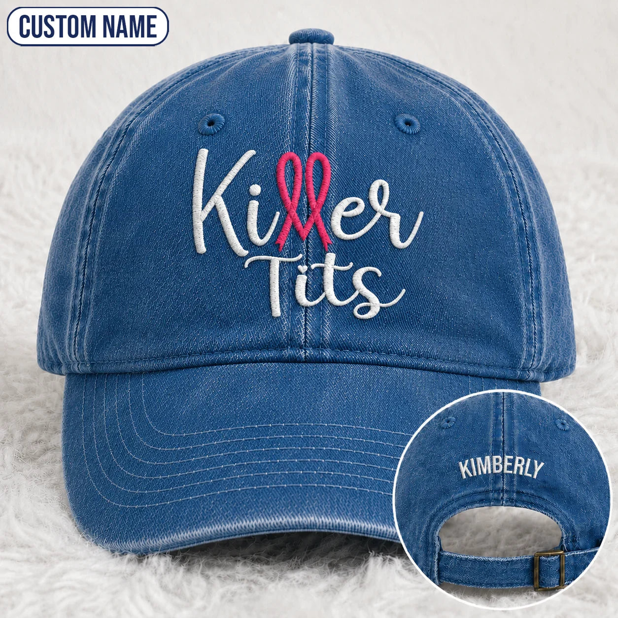 Personalized Killer Tts Pink Ribbon Embroidered Washed Cap, Awareness Gift