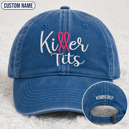 Personalized Killer Tts Pink Ribbon Embroidered Washed Cap, Awareness Gift