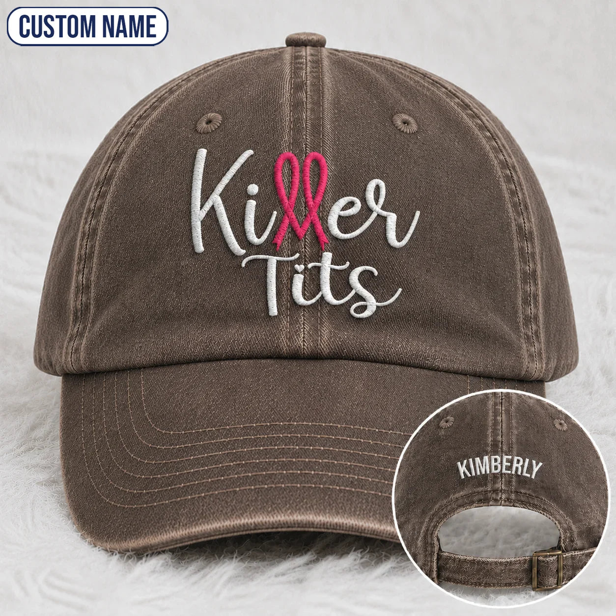 Personalized Killer Tts Pink Ribbon Embroidered Washed Cap, Awareness Gift
