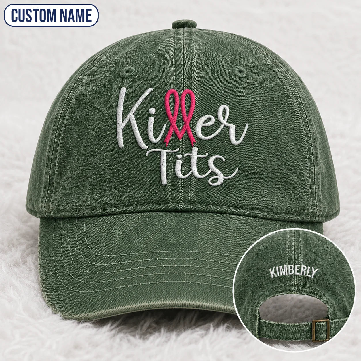 Personalized Killer Tts Pink Ribbon Embroidered Washed Cap, Awareness Gift
