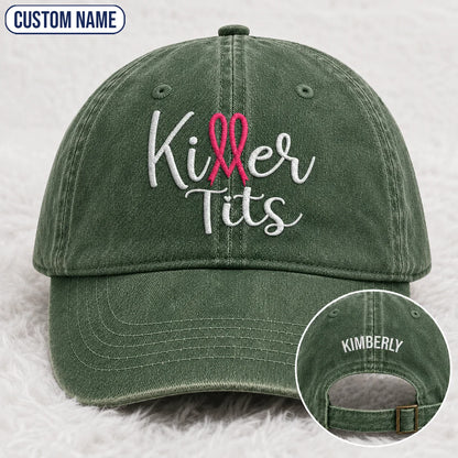 Personalized Killer Tts Pink Ribbon Embroidered Washed Cap, Awareness Gift