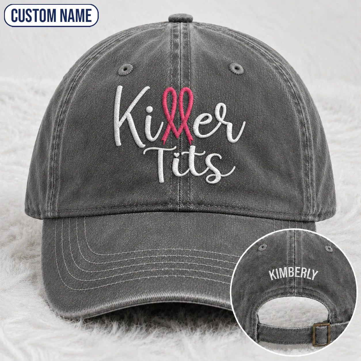 Personalized Killer Tts Pink Ribbon Embroidered Washed Cap, Awareness Gift