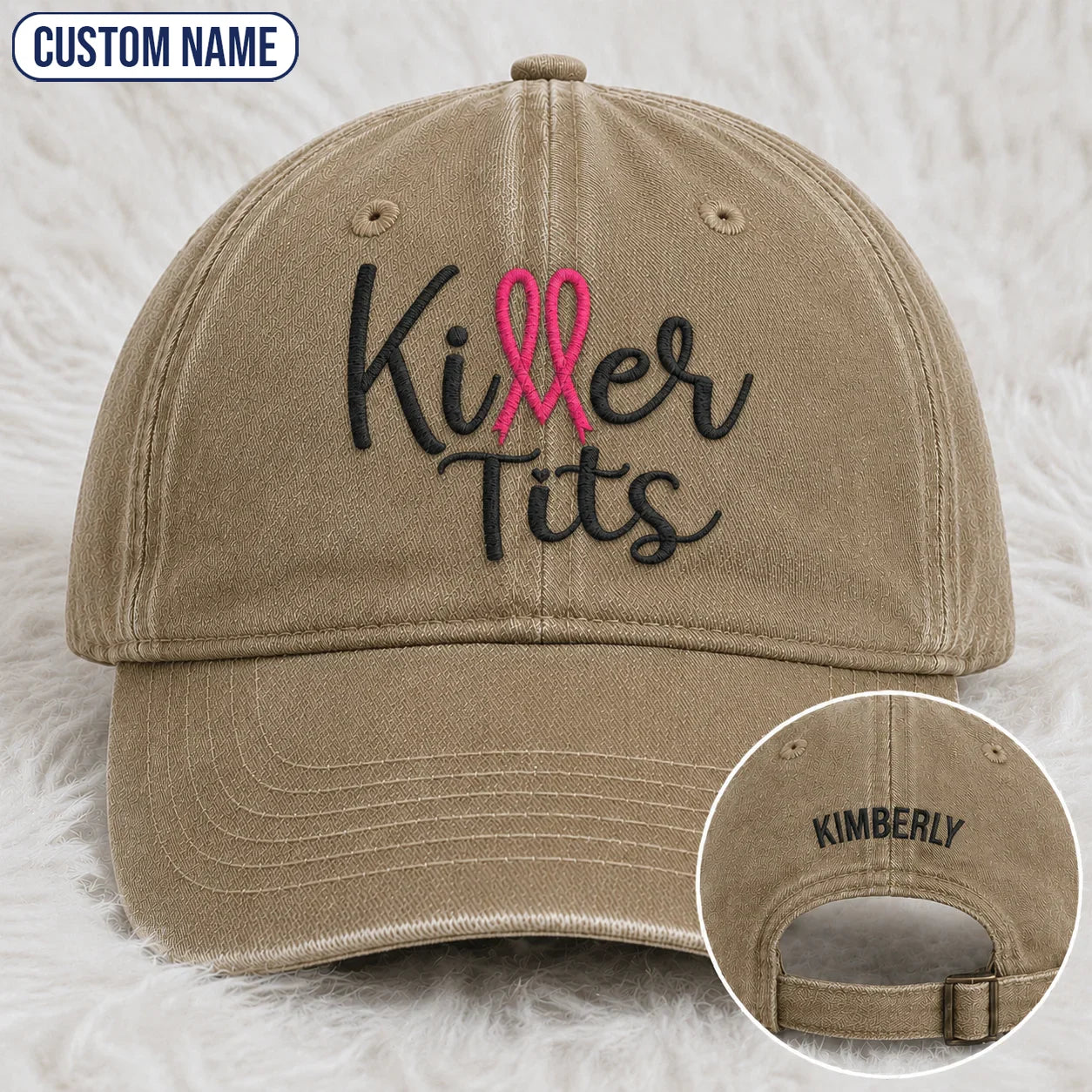 Personalized Killer Tts Pink Ribbon Embroidered Washed Cap, Awareness Gift