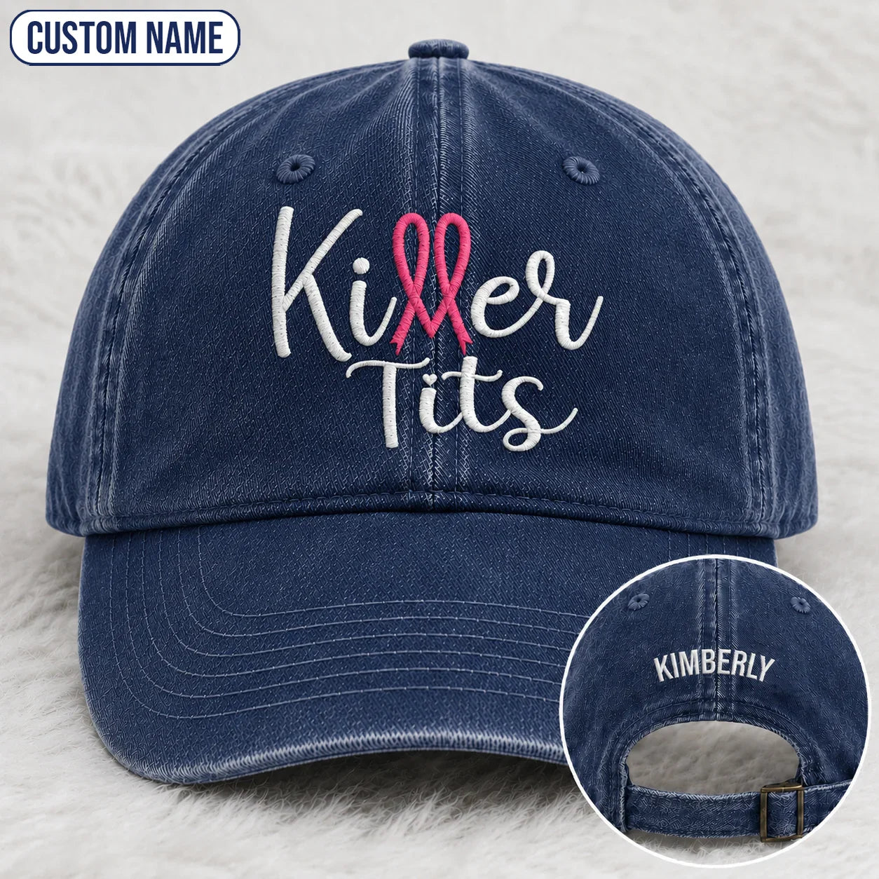 Personalized Killer Tts Pink Ribbon Embroidered Washed Cap, Awareness Gift