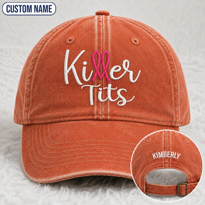 Personalized Killer Tts Pink Ribbon Embroidered Washed Cap, Awareness Gift