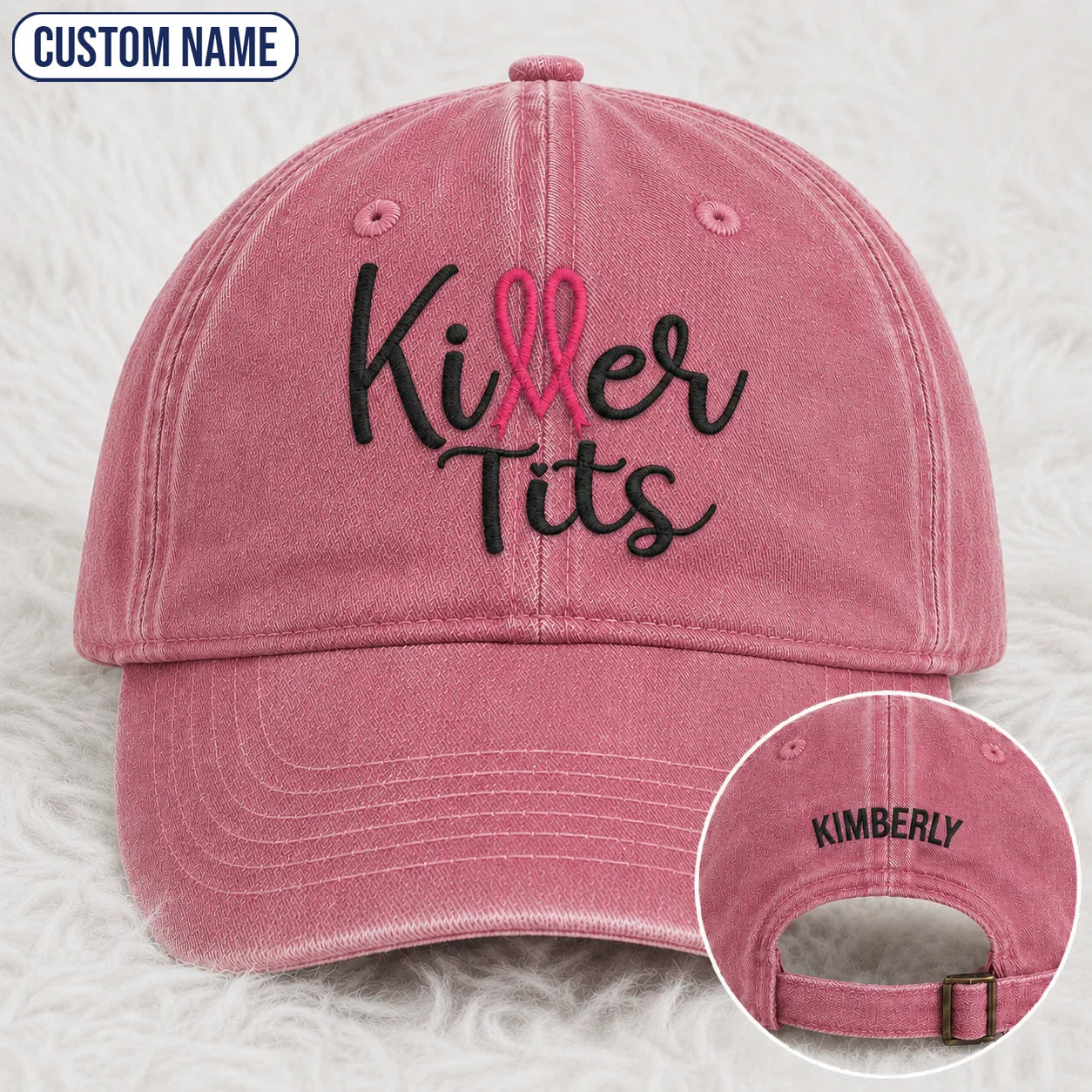 Personalized Killer Tts Pink Ribbon Embroidered Washed Cap, Awareness Gift